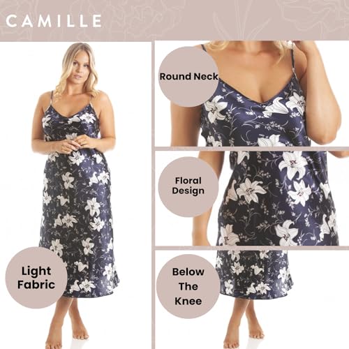 Camille-Womens-Lilly-Floral-Satin-Chemises-38-40-Navy