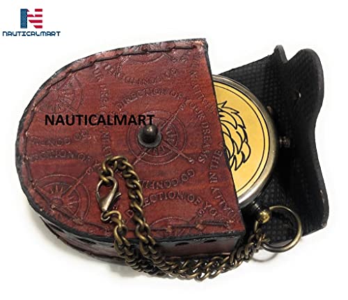 Brújula de latón grabada con estuche de cuero miniatura 5