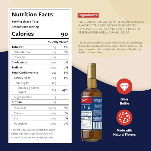 Image of Torani Coffee Syrup, Chocolate Chip Cookie Dough Flavored Syrup for Drinks, Glass Bottle with Pump Included, 25.4 Fl Oz