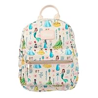 Disney Princesses Youth Girls 11.5\" Mini Backpack Featuring Belle, Tiana, Jasmine, Ariel, Snow White