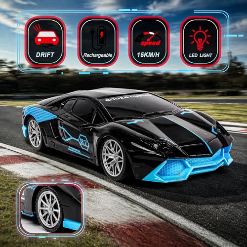 Image of Wishkey Remote Control Car Toy Super High Speed Racing Car with Stylish Looks & Modern Design,RC Vehicle Toy for Kids Age 4+ Years Black-Blue, (Pack of 1)