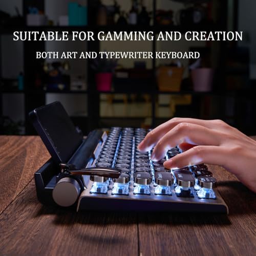 Image of 7KEYS Typewriter Keyboard Wireless Retro Style, Vintage Classical Mechanical Keyboard with Bluetooth for IPAD PC /Laptop Mac /Phone (Wood)