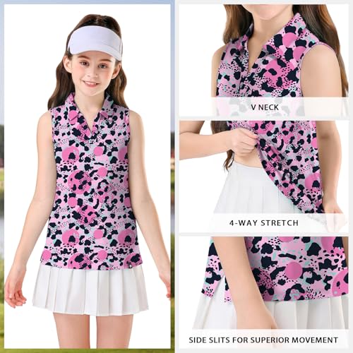 Image of Soneven Girls Sleeveless Polo Shirts Button UP Golf Tennis T-Shirts with Collared Quick Dry Tank Tops for 4-14 Years