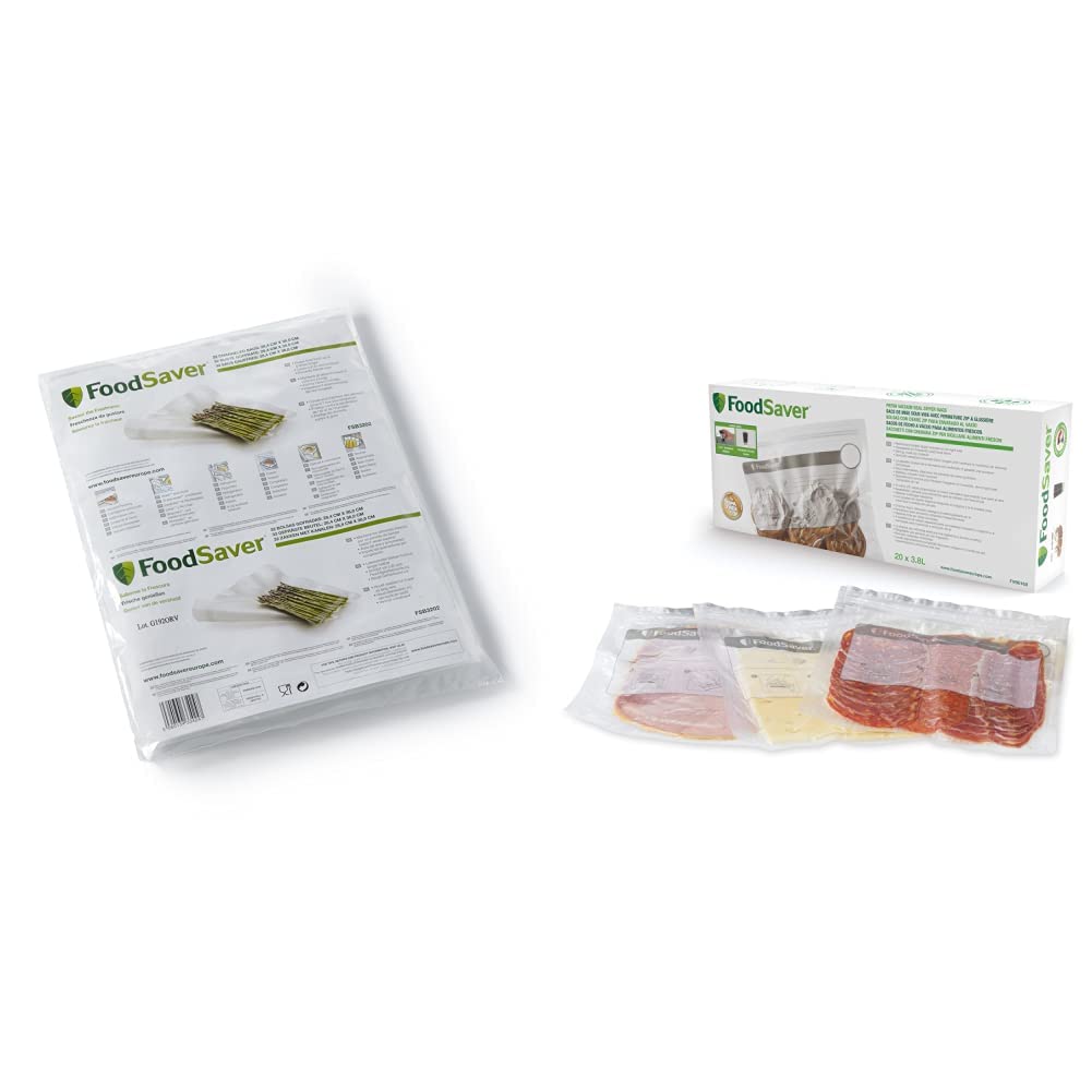 Food Saver FSB3202-I Sacs pour Appareil de Mise Sous Vide 32 Sacs de 3,78 L Blanc & sacs de mise sous vide réutilisables avec fermeture zip à glissière | Sans BPA | 3,8 l | Lot de 20