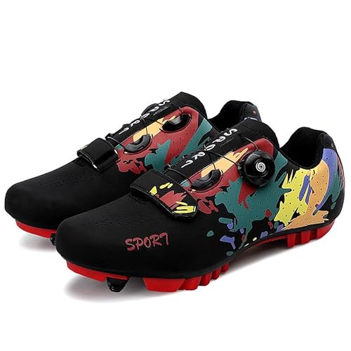 Hixingo Zapatilla de Ciclismo Hombre, Mujer Graffiti Colorido Impresión Zapatos Bicicleta de Montaña Exterior MTB Compatibles con SPD Lock System, Zapatillas de Ciclismo Unisex Adulto - imagen 4