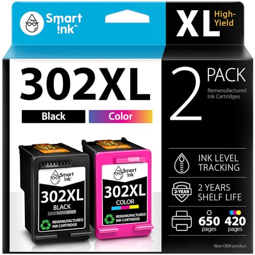 Smart Ink Remanufactured Ink Cartridge Replacement for HP 302 XL 302XL 2 Combo Pack (Black & Tri-Color) use with DeskJet 1110 1112 2130 3630 3632 Envy 4510 4516 4520 4522 4525 OfficeJet 3830 4655 5220