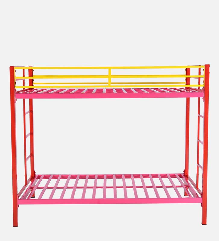 Image of Pilio Twin Over Twin Metal Bunk Beds for Kids | Bunker Bed for Adults | Double Decker Bed for Kids Room Furniture | Frame Only, Mattress not Included (Red - Yellow)