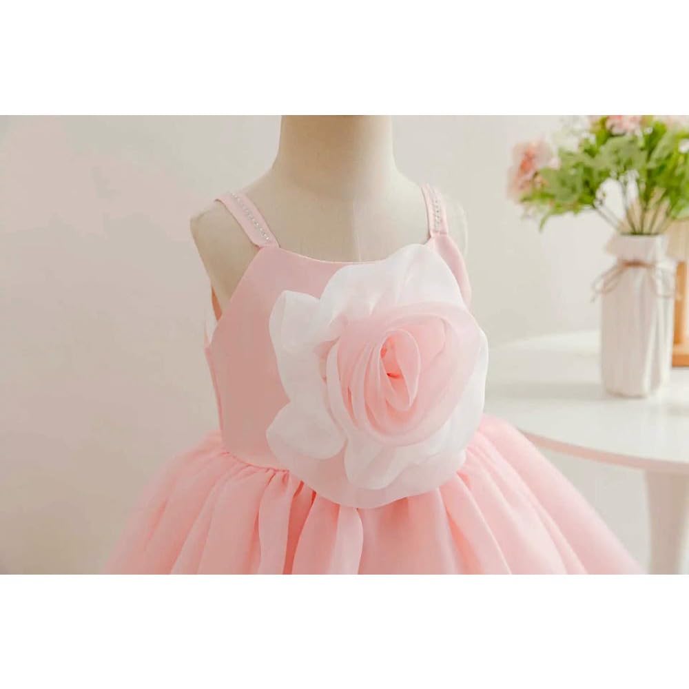 SYJYM Vestidos Casuales con Lazo 3D para niñas, tutú con Tirantes, Vestido de Fiesta Infantil, Rosa y Blanco, Vestidos de Princesa para niñas de 1 a 7 años