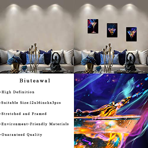 Biuteawal - 3 Piece Wall Art Colorful Sparkling Wine Pictures Painting on Canvas Wine Drinks Art Print for Party Decoration Modern Bar Pub Home Dining Room Wall Decor - Image 6