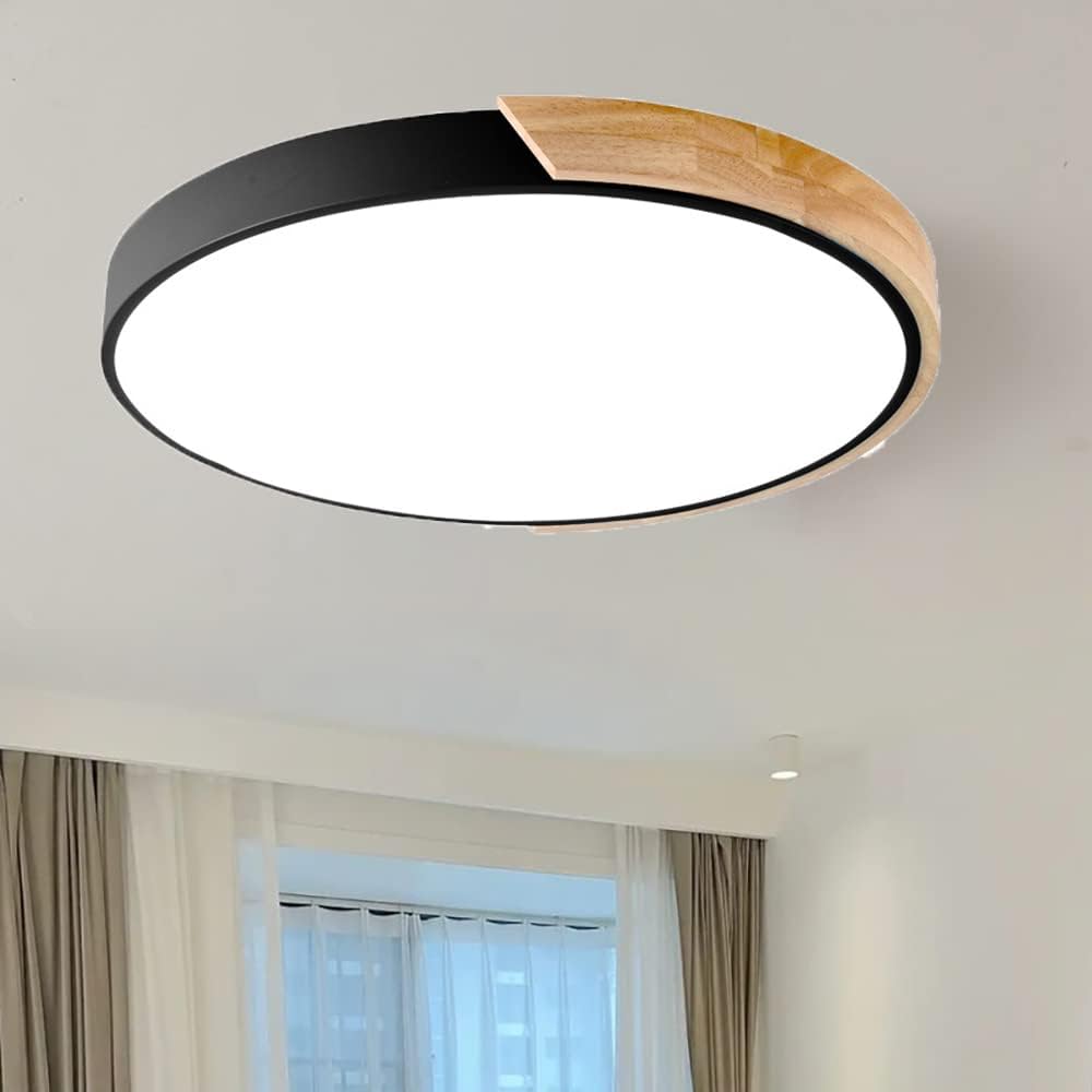 Plafonnier LED moderne 24W noir et bois de 16 pouces dimmable