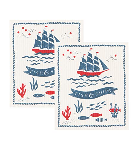 Now Designs 2000051aa Swedish Dishcloths Set of 2, Fish & Ships, 2 Count
