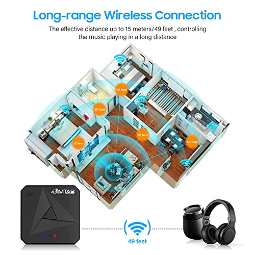 Image of JIMTAB Bluetooth Transmitter Receiver Adapter 5.1 Portable HiFi Wireless Audio AUX Adapter Built-in Microphone NFC for Projector Car TV Speaker Phone Bluetooth Headphone (Space Black)