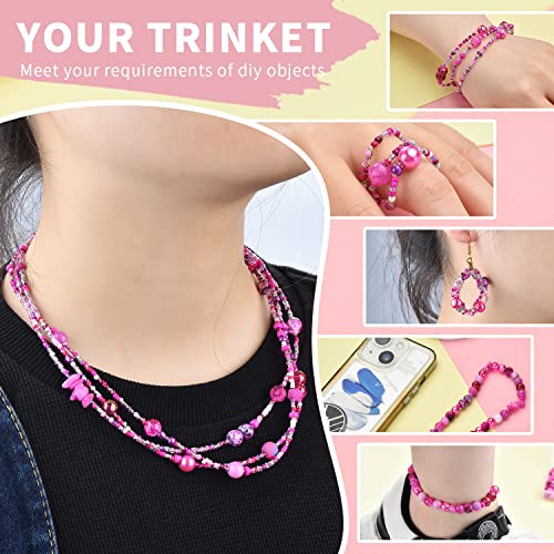Image of Rired 27 8mm Round Glass Beads Kit, Craft Beads for Bracelet Making, Hot Pink Color with 4mm Bicone Crystal Beads, 2-4mm Spacer Seed Beads for Jewelry Making, Necklace, Phone Charms, DIY Earrings