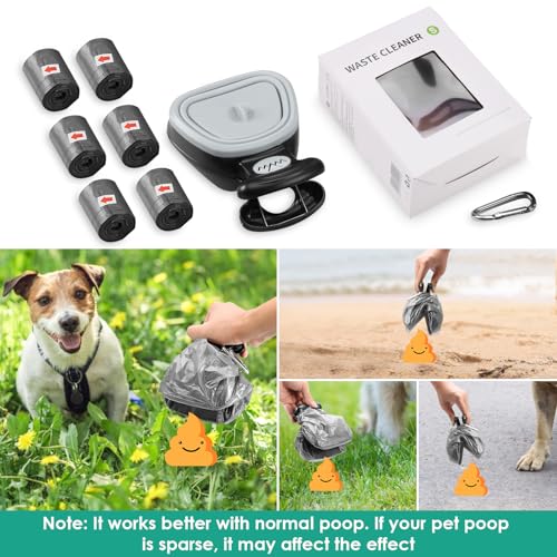 ORIA Tragbare Hundekotgreifer, Pooper Scooper, Faltbarer Hundekotschaufel mit Abfallsäcken Haustier-Toilette Abfallaufbewahrung Poop Scoop, 6 STK. Pet Poop-Taschen, Poop Remover Abholwerkzeug - Grau