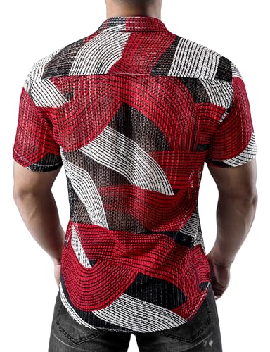 JOGAL Mens Mesh See Through Floral Shirts Stretch Wrinkle-Free Regular Fit Short Sleeve Casual Button Down Summer Shirts3