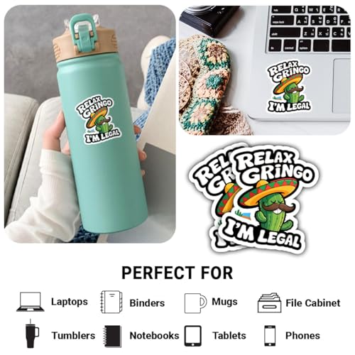 Image of 3Pcs Relax Gringo Im Legal Sticker, Relax Gringo I'm Legal Sticker for Car, Relax Gringo Calcomanias De Mexico Funny Immigrant Calcomanias Mexico Mexican Cactus Stickers for Truck Car Helmet (N1)