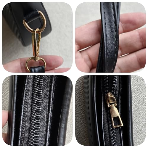 Women's Small Black Trendy Unique Vegan Leather Crossbody Purse Bag with Handle & Shoulder Strap4