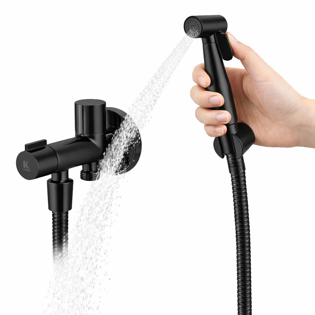 KÄLLA - Grifo Higiénico Empotrado con Ducha Bidet Negra para Inodoro Baño Japonés Bidet Sprayer Manguera Metálica Sistema Antifugas Sustituto de Bidet