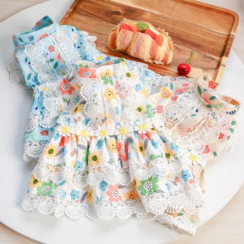 Vestido festivo de renda floral para animais de estimação - Roupa decorativa sem mangas para festa d