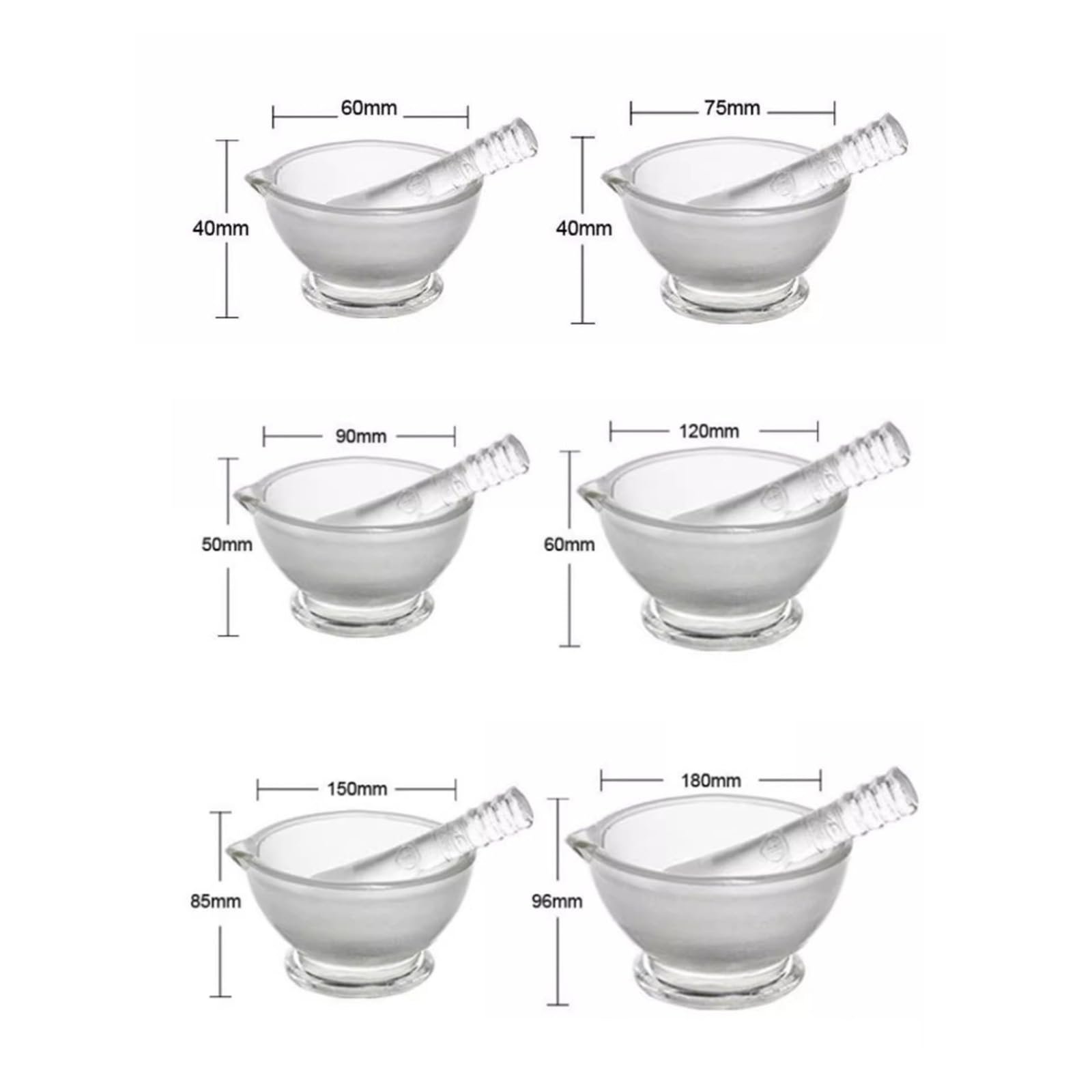 Conjunto Mortero Vidrio 120mm Herramientas Molienda Laboratorio Cocina Molinillo Especias