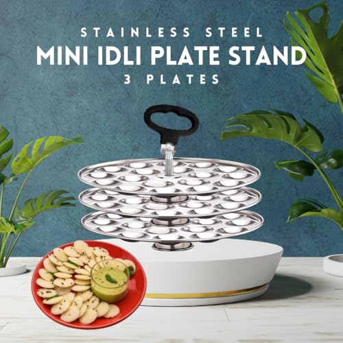 Image of Stainless Steel Mini Idli Maker | Mini Idli Stand | Small Idli Maker With Rod and Lifter (3 Plates - 54 Idlies) Fits in all Idli cooker