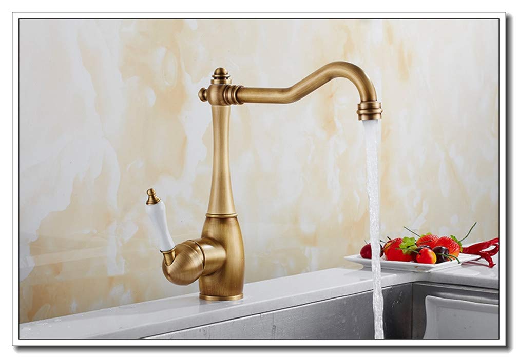 Grifo mezclador de agua fría y caliente, montaje en cubierta, mango único, giratorio de 360 grados con aireador, estilo retro