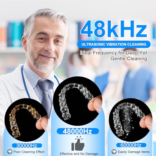 Image of PIGETALE Ultrasonic Retainer Cleaner Machine 48kHz, 240ML, 24W, 3 Modes | Dental Cleaning Pod Denture Mouth Guard Aligner Night Guard Braces Toothbrush Heads Jewelry UV Cleaner with Digital Timer