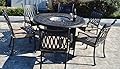 theWorldofpatio Grand Tuscany Cast Aluminum Powder Coated 7pc Outdoor Patio Dining Set with 52" Round Firegas Table with Sunbrella Cushions- Antique Bronze