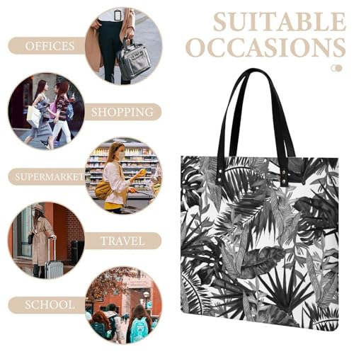 Sac à main feuille tropicale noire grand format pour tout ranger