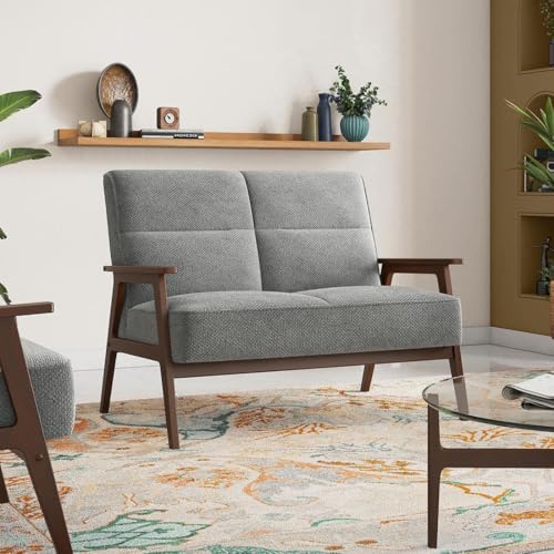 Image of Urban Ladder Logan 2 Seater Wooden Sofa in Grey Colour