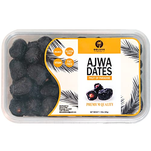 Ajwa Dates 1.10 Pound (500g) Premium Organic Dates - Imported from Saudi Arabia - Deluxe Dates