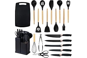 Ultimate Kitchen Arsenal: 19-Piece Silicone Utensil Set with Sharp Knives and Tool-Ready Cutting Board