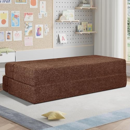 Image of Rosebell Two Seater Sofa Cum Bed | Jute Fabric Washable Cover | with Cushions Perfect for Guest | Brown-Color | 4' X 6' Feet