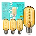 AMDTU Vintage LED Edison Bulb Super Thin Spiral Filament Non-dimmable, 25 Watt Tubular Incandescent Light Bulb Replacement Soft Warm 2200K, T45 Amber Glass Retro LED Bulb 4W, E26 Base 120V 4 Pack