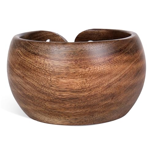 Image of Personalized Rosewood Yarn Bowl - Wooden Knitting & Crochet Bowl for Tangle-Free Yarn | Handmade Storage, Holder & Dispenser | Antique Finish Gift for Knitters & Crocheters