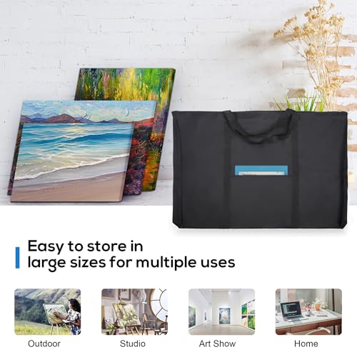 Image of JJRING Dacron Light Weight Art Portfolio Tote Bag, 25'' x 37'' for 24'' x36'' Black Carrying Storage Case For Poster, Sketching, and Drawing