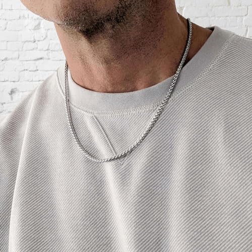 HZMAN 3.0 mm Stainless Steel Wheat Silver Chain Necklaces for Men & Women 16" -36"2