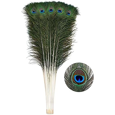 Ballinger 30pcs Natural Peacock Feathers Long Pole Bulk 32-35 inch for DIY Craft, Wedding Holiday Decorationn and Floral Arrangement Cover