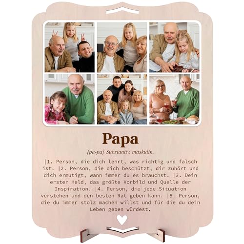 nagu® Papa. Geschenke für Väter. Personalisiertes Bild mit Foto zum Geburtstag oder Vatertag. Geschenkkarte aus Holz, 30 x 22 cm, für personalisierte Geschenke. Inklusive Buchstaben und Zahlen