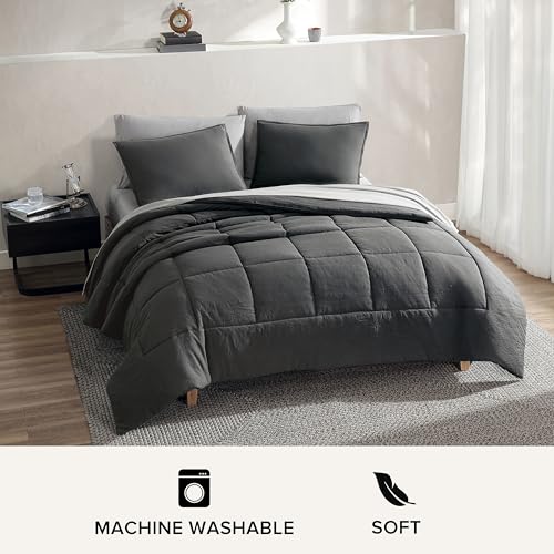UGG King Size Comforter Set with 2 Pillow Shams Lightweight Down Alternative Comforter King Size Blanket Reversible Cozy Warm All Season Washable Hypoallergenic Bedding Set, Charcoal Grey (Leonora)