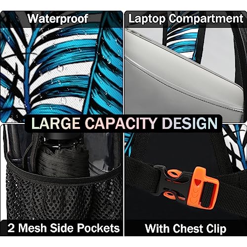 Leaves Leaf Summer Clear Backpack, Clear Backpack Stadium Approved, PVC Backpack, Clear Backpacks for Adults, Clear Backpack Heavy Duty, Clear Bag, for Work Security Travel College4