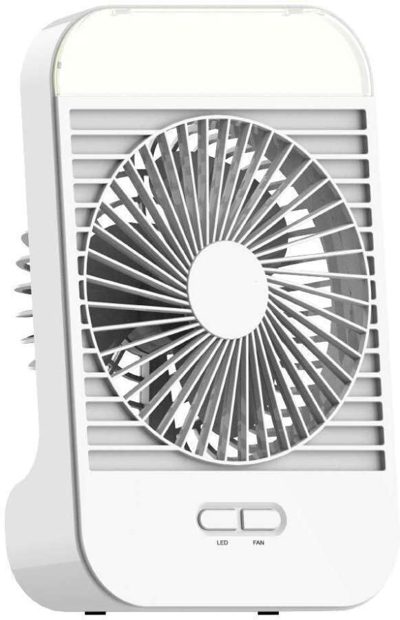 Image of American D-Home Rechargeable mini Portable Desk Fan with LED Light, 3 Speed Settings, USB Rechargeable, 1800mAh Battery, White colour