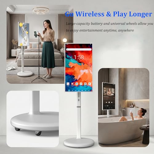 Image of 32 inch Smart Portable TV on Wheels, 1080P FHD Portable Rolling TV with Rotatable Touch Screen, Android 13 OS, 8GRAM+128G Storage, Full Rotation Mobile TV with 13MP Camera, Built-in Battery, Voice Control