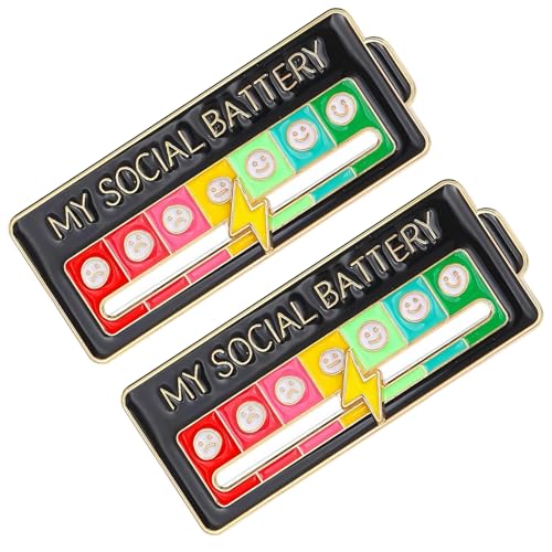 tiyiyok 2 Piezas de Divertido Broche, Social Battery Pin Interactivo, My Social Battery, Broches de Estado de Ánimo Social para 7 Días, Diseño Moderno en Negro, Viral en Redes Sociales