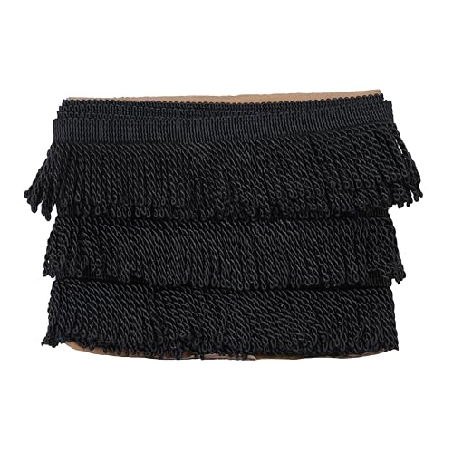 BEL AVENIR Bullion Fringe Trim Curtain Fringes 10 Yard x 2.5 Inches Sewing Fabric Trims DIY Decoration for Curtain Cushions Lampshades Clothes (Black, 5 Yard)