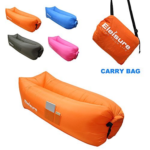 ELEISURE Inflatable Lounger, Blow-Up Air Mattress, Hammock, Chair, Sofa with Carry Bag & Drink Holder for Camping, Beach, Park, Backyard, Home - Orange