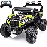 sopbost 24V Ride On Car with Remote Control 4x4 Battery Powered 4 Wheels Ride On Toy for Kids Electric Vehicle with EVA Tire, Bluetooth, Green