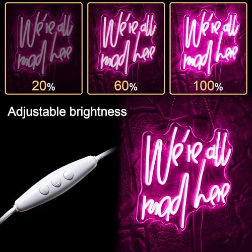 Image of WLHOPE We're All Mad Here Neon Sign Pink Neon Signs for Wall Decor Alice In Wonderland Party Decorations Connectivity Via Neon Light for Bedroom Home Dorm Wedding Party Bar Pub Salon Christmas Gifts