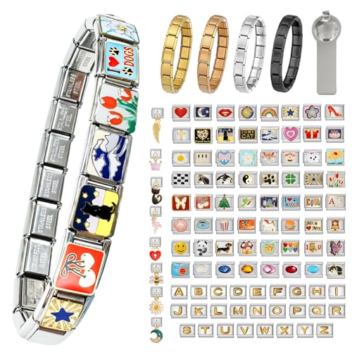 Custom Italian Charm Bracelet Kit 10/15/20 Personalized Charms Silver Adjustable Link Bracelet with Tool DIY Module Jewelry Gifts for Women/Men