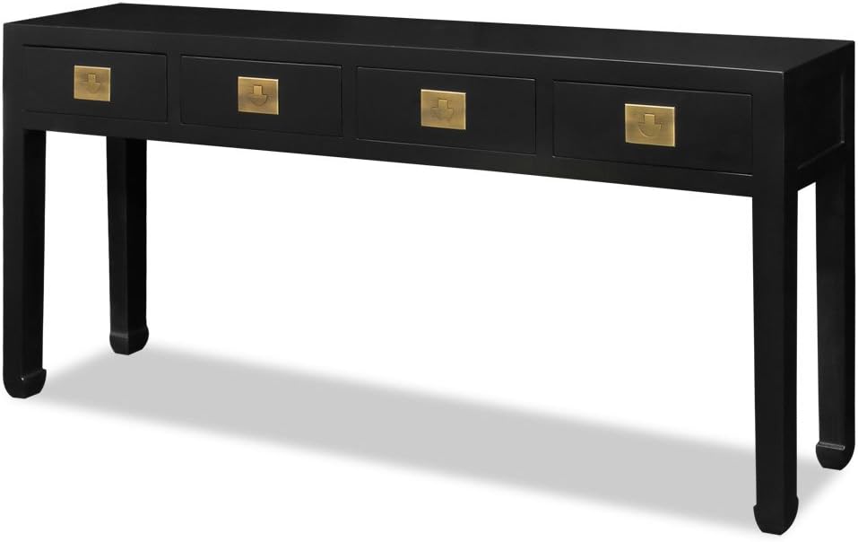 ChinaFurnitureOnline Elmwood Chinese Ming Console Table with 4 Drawers, Matte Black